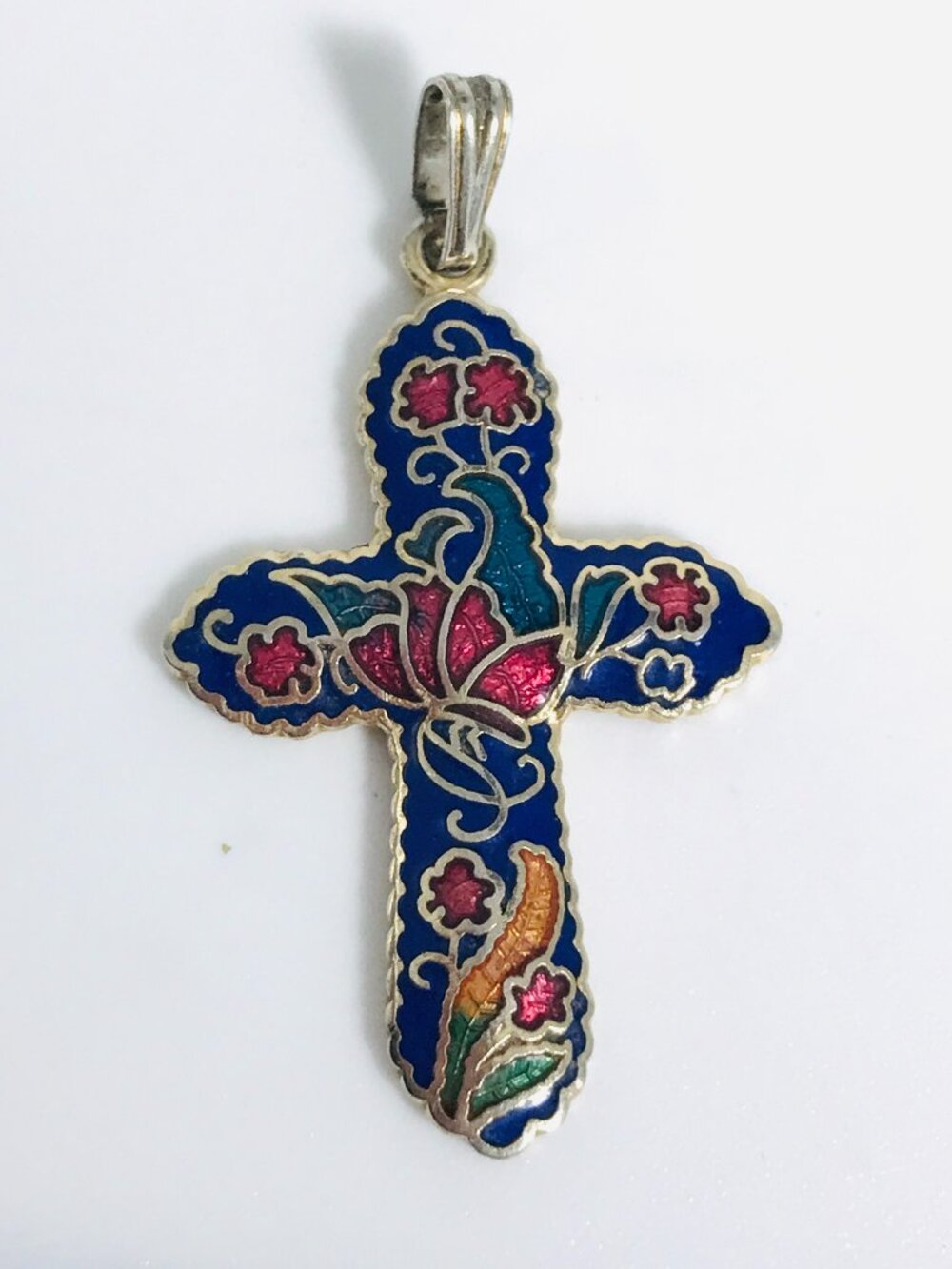Enamel on Metal Cross Pendant Multi-Colored Gold Tone Small